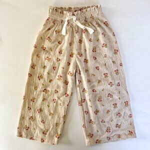 ZARA Floral Pants | Gauze Wide Leg | Cream Pink Floral | 2–3Y | GUC